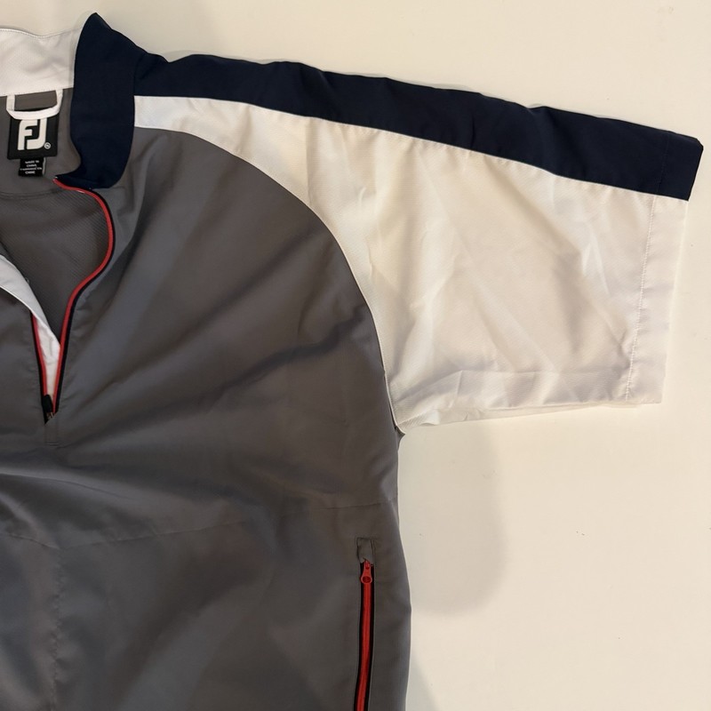 FootJoy Pullover Shirt Mens XL Grey Black White Short Sleeve 1/4 Zip Wind Golf gallery