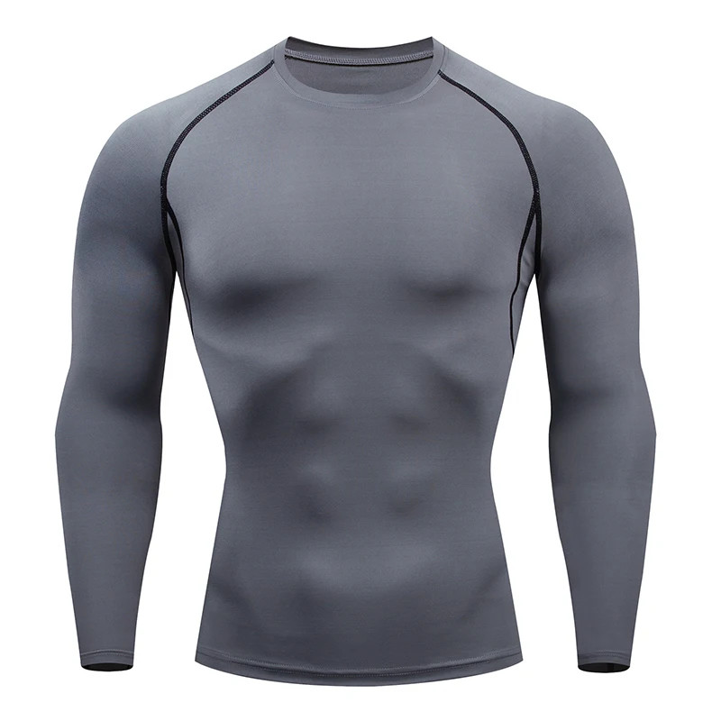 Men Compression Running T-shirt Fitness Tight Long Sleeve Sport Shirts Training gallery
