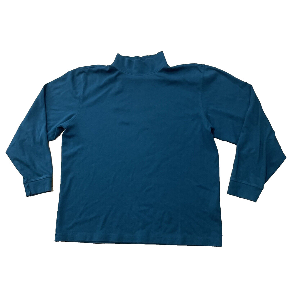 LL Bean Turtleneck Shirt Men L Reg Blue Green Hiking Outdoor Cotton L-Reg 187369