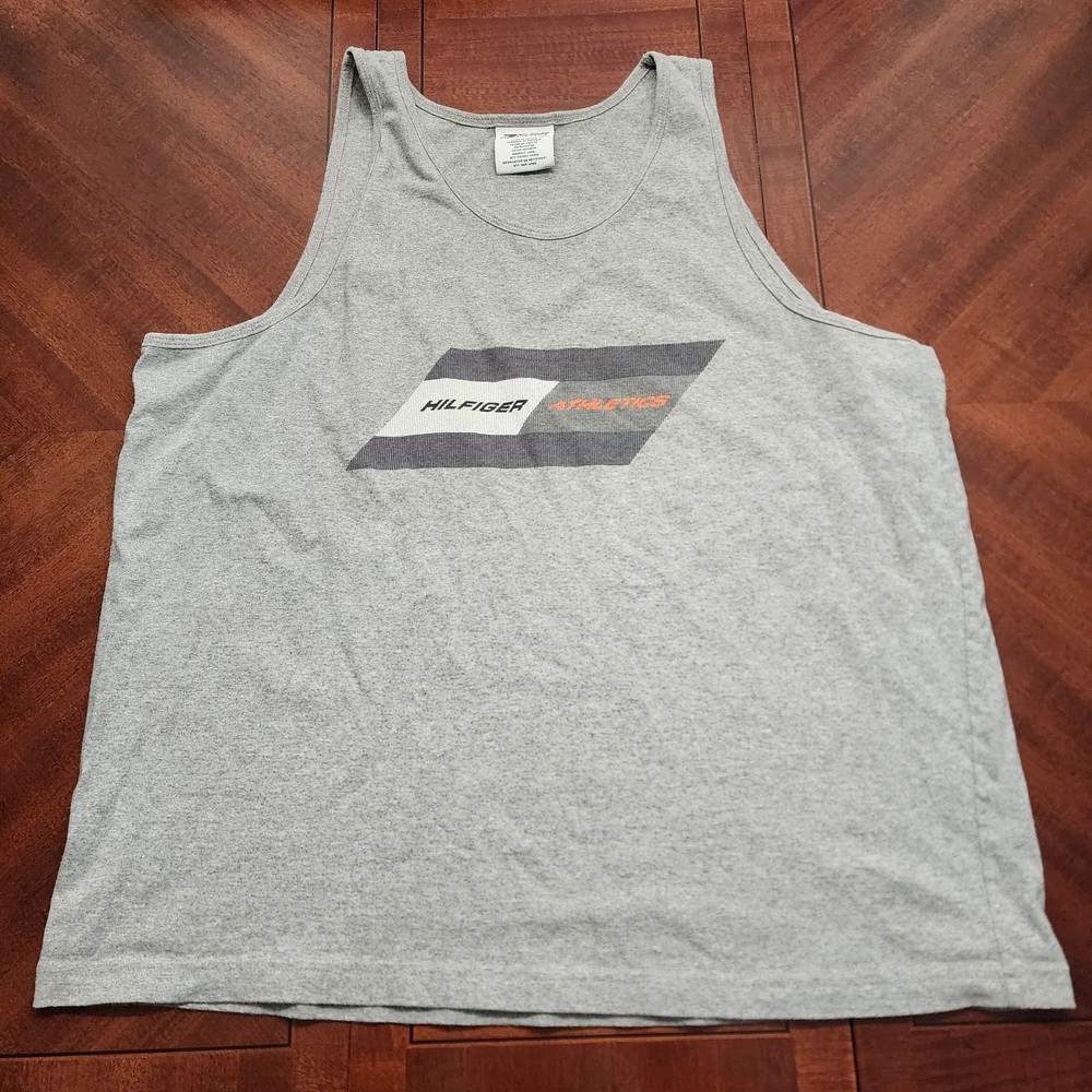 VTG Y2K Tommy Hilfiger Athletics Mens Tank Top Muscle XL Logo Gray 90s Cotton