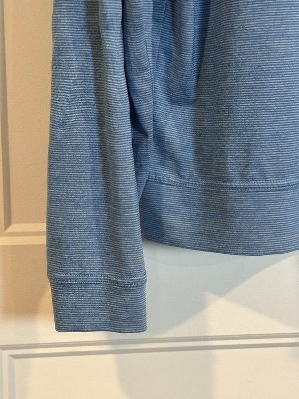 Johnnie-O 1/4 Zip Long Sleeve Performance Pullover Mens L Light Blue Thin Stripe gallery