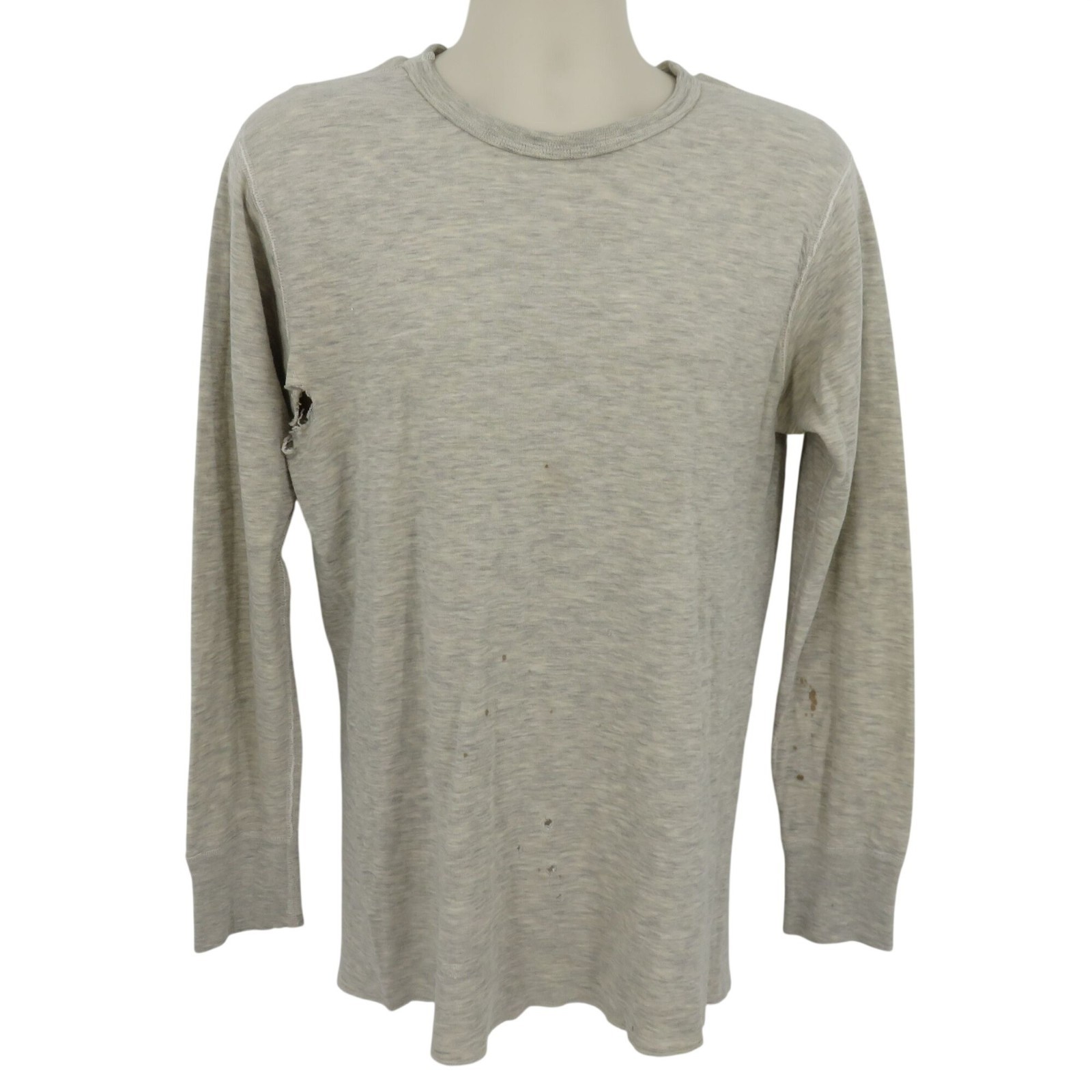 VTG Duofold Men Medium Tall Beige Gray Wool Blend Thrashed Distressed Shirt Top gallery