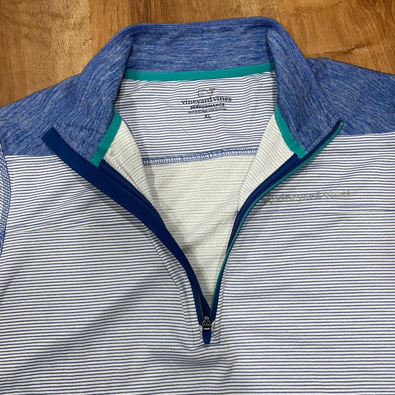 Vineyard Vines 1/4 Zip Pullover Performance Mens XL Aqua Blue White Stripe gallery