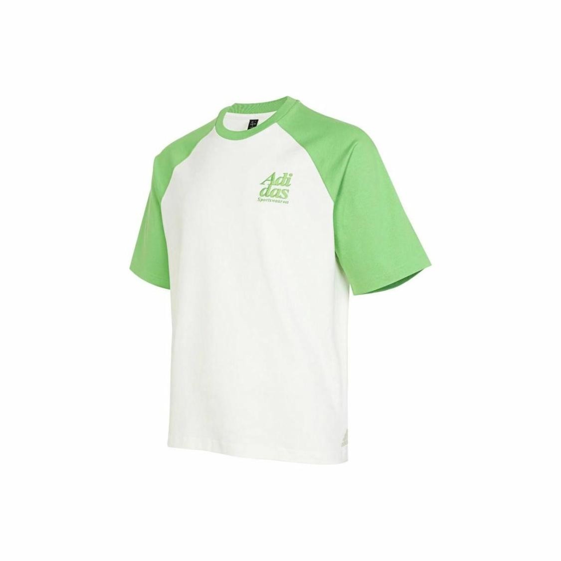 adidas Letter Print Patchwork Crew Neck Sports T-Shirt Men's Fluorescent Green gallery