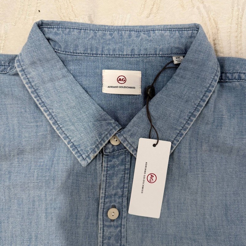 AG Adriano Goldschmied XXL Chambray Button Front Shirt Light Blue Short Sleeve gallery
