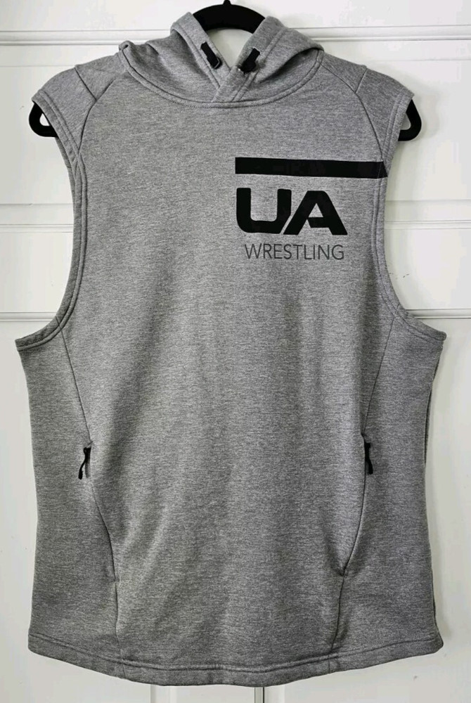 Under Armour Wrestling Sleeveless Hoodie Gray Pullover Workout Medium Fitted Zip