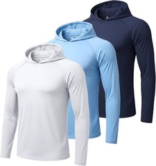 Men’s 3 Pack UPF 50+ Sun Protection Hoodie Quick Dry Fishing Hiking Rash Guard