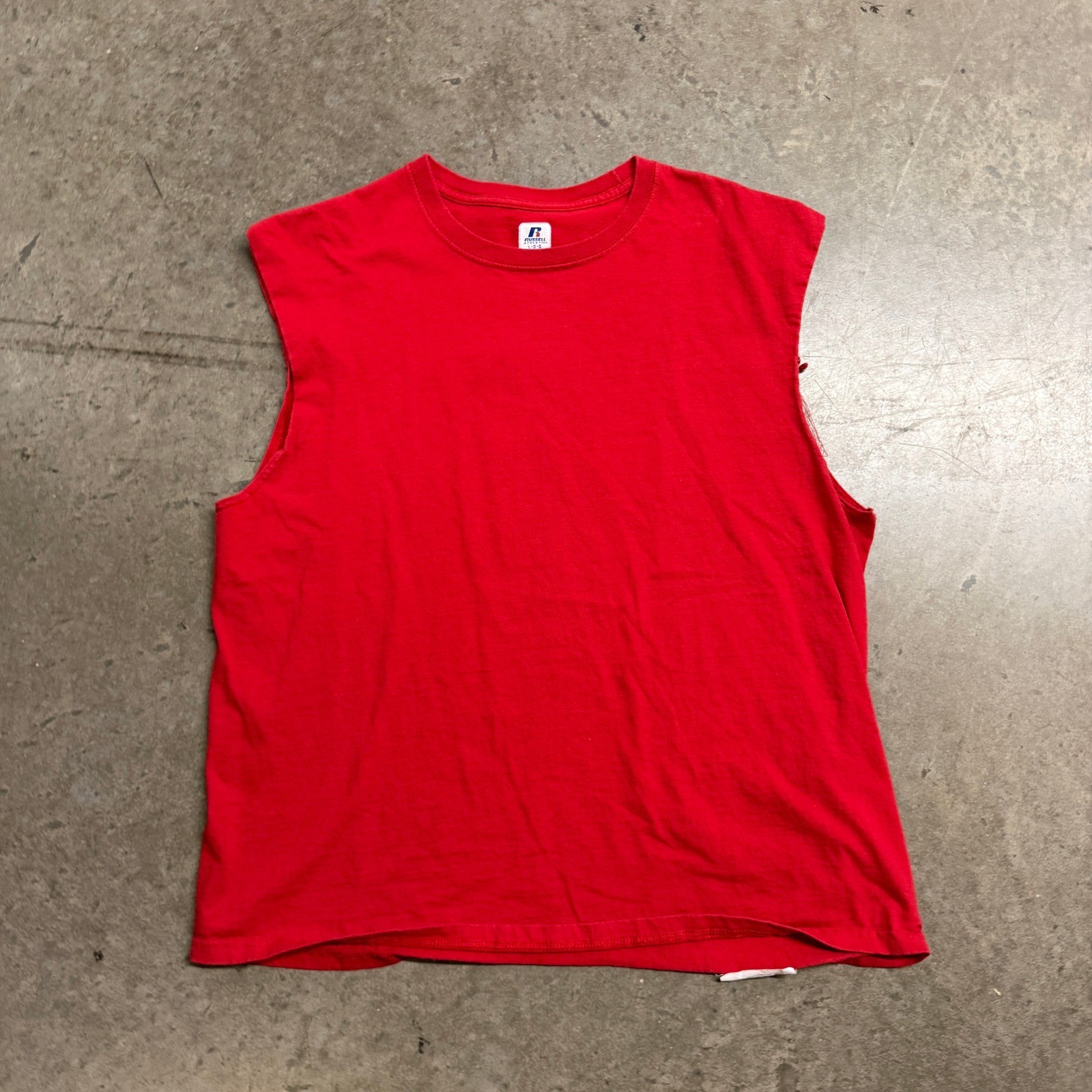 Russell Athletic Mens Muscle Tee Red Sleeveless Shirt Cut Off Size Large gallery