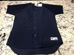 Russell Navy Blue baseball Softball button short sleeve jersey Large