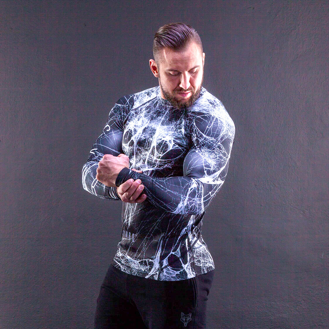 Spider Web Long Sleeve Shirt Mens RASHGUARD Thermal Active Compression Sports Fitness gallery