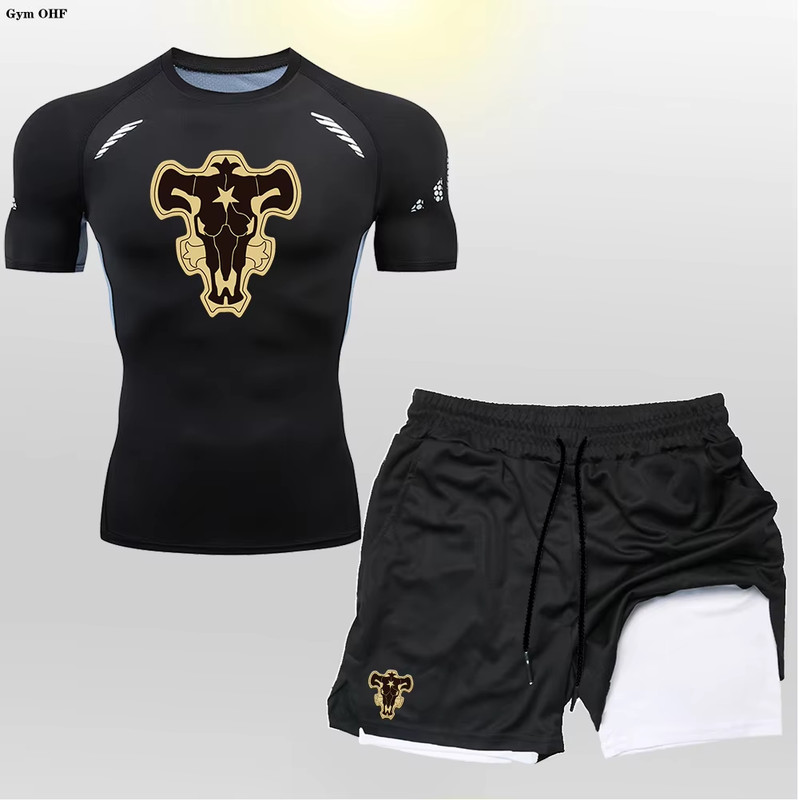 New Compression Set for Men Anime Printed Compression Shirt+2 in 1 Double Layer gallery