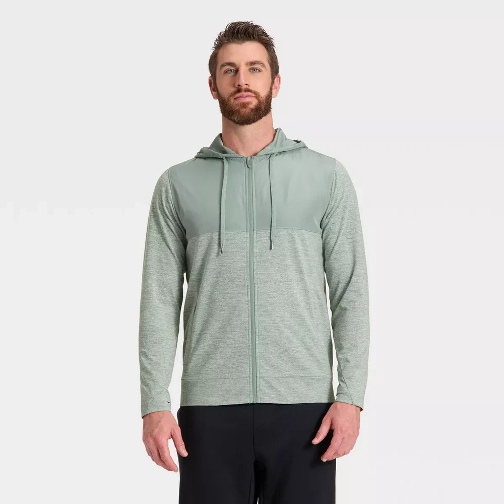 Men's Soft Stretch Full Zip Top - All In Motion Sage Green large lightweight
