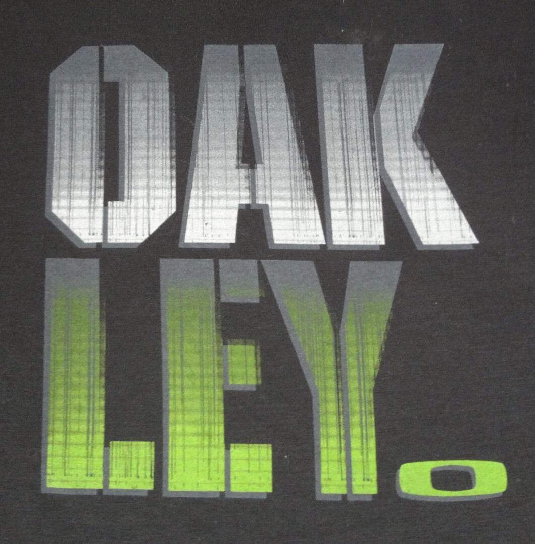 OAKLEY GRAY GREEN LETTERING BLACK LARGE REG FIT ATHLETIC T-SHIRT K218 gallery