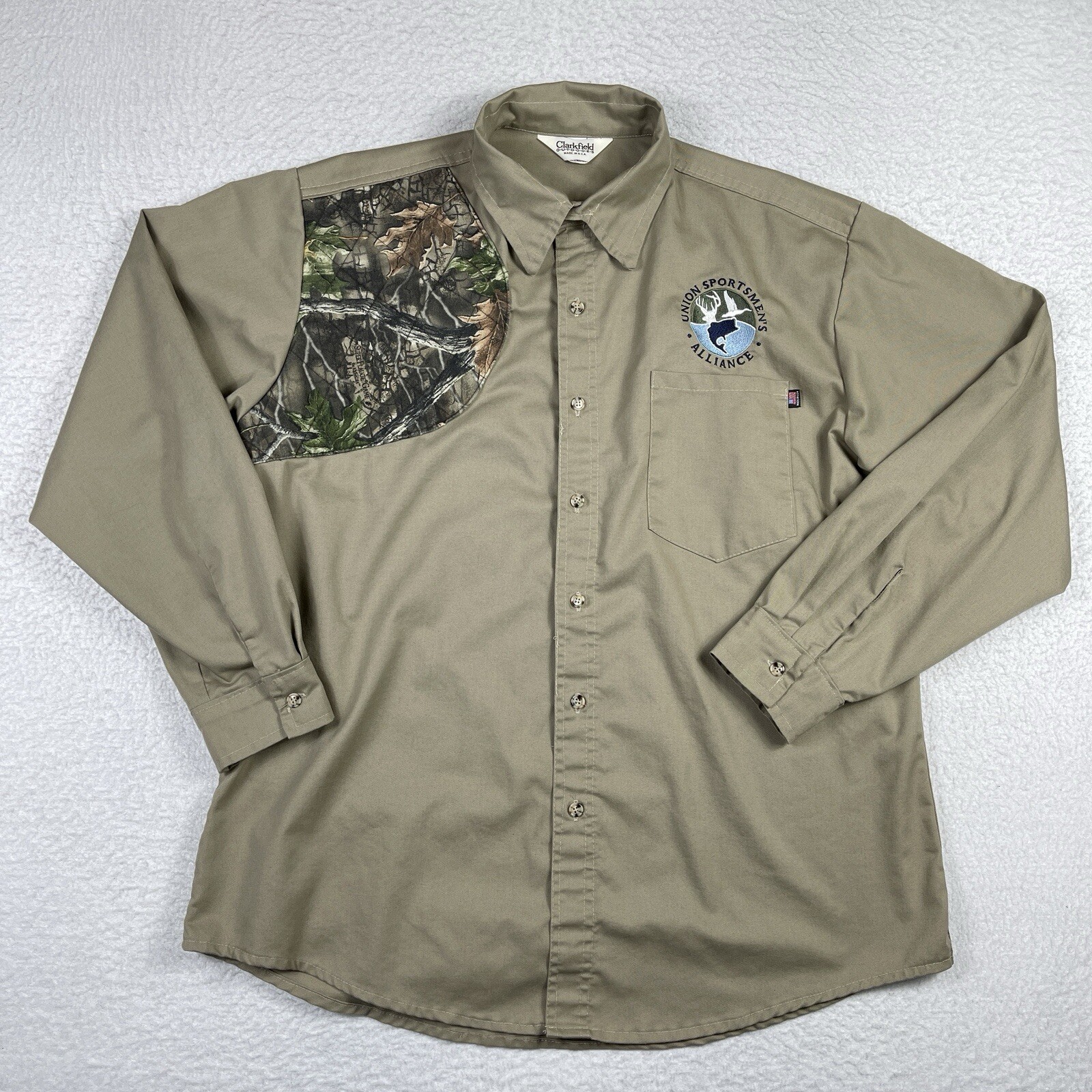 Clarkfield Outdoors Shirt Mens XXL Beige Vintage Shooting Hunting Padded Camo gallery