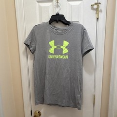 Under Armour HeatGear Men’s Loose Fit Crew Neck Gray/Green Logo T-Shirt L