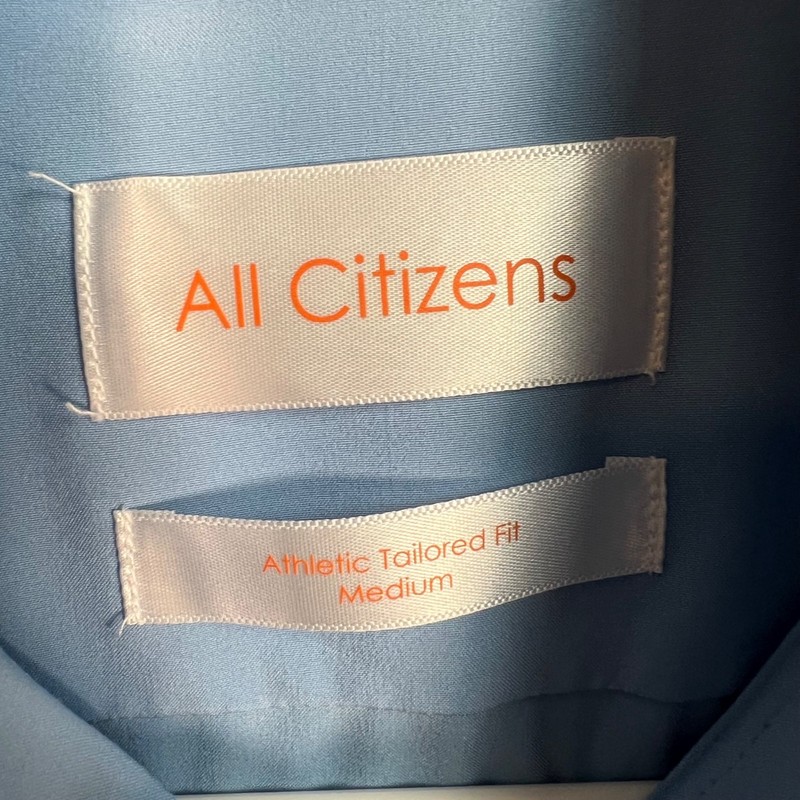 All Citizens Mens Medium Athletic Tailored Fit Shirt Light Blue Polyester Blend gallery