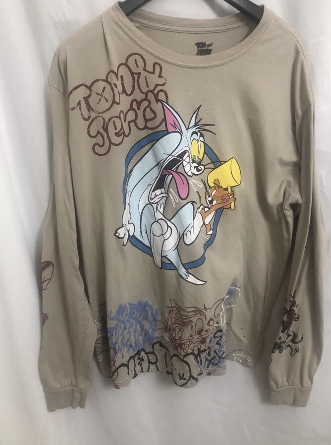 Tom & Jerry - Pullover Long Sleeve Shirt Men's 3XL Beige Graphic Print gallery