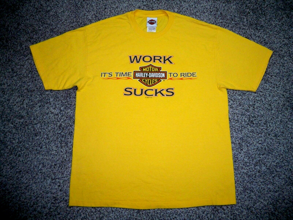 Men's HARLEY-DAVIDSON "Work Sucks" T-Shirt L MAIZE w/HD Logos
