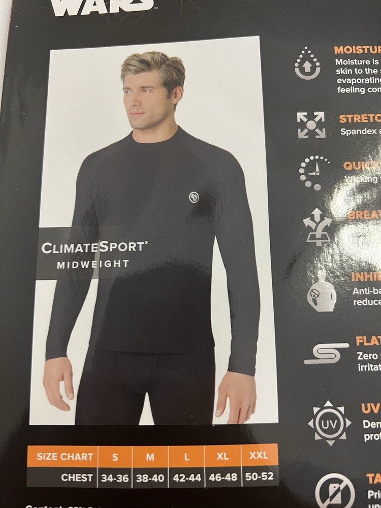 NWT! OFFICIAL STAR WARS CLIMATESMART BASELAYER LONG SLEEVE CREW SHIRT! Large Blk