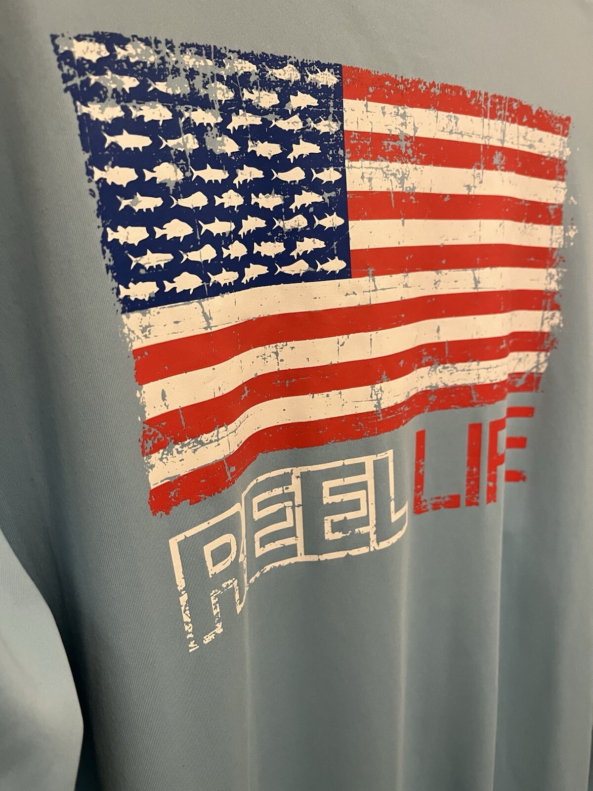 Reel Life Mens Size Size Large. American Flag Long Sleeve Tech Shirt UPF. gallery