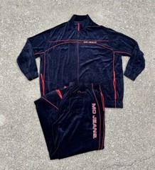 VTG MAURICE MALONE Mo Jeans Co 2 Piece Jumpsuit Set Blue/Red Size 5XL