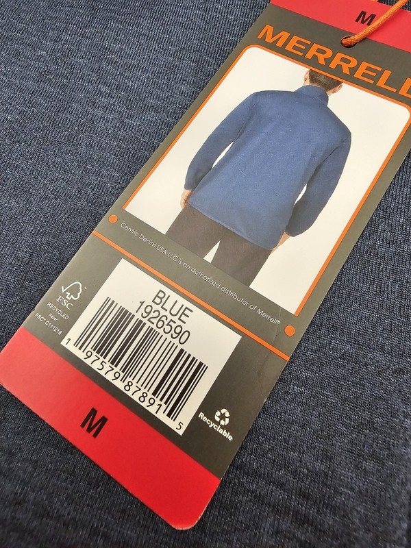 Merrell Grid Fleece Blue 1/4 Zip Pullover Hike Camp Travel Sweatshirt Medium gallery