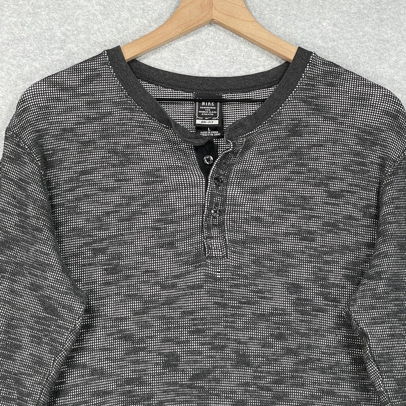 Nike Engineered Shirt L Black Henley Thermal Long Sleeve Dri Fit Pullover gallery
