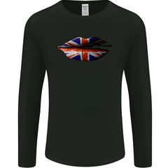 Union Jack Flag Lips the UK Great Britain Mens Long Sleeve T-Shirt