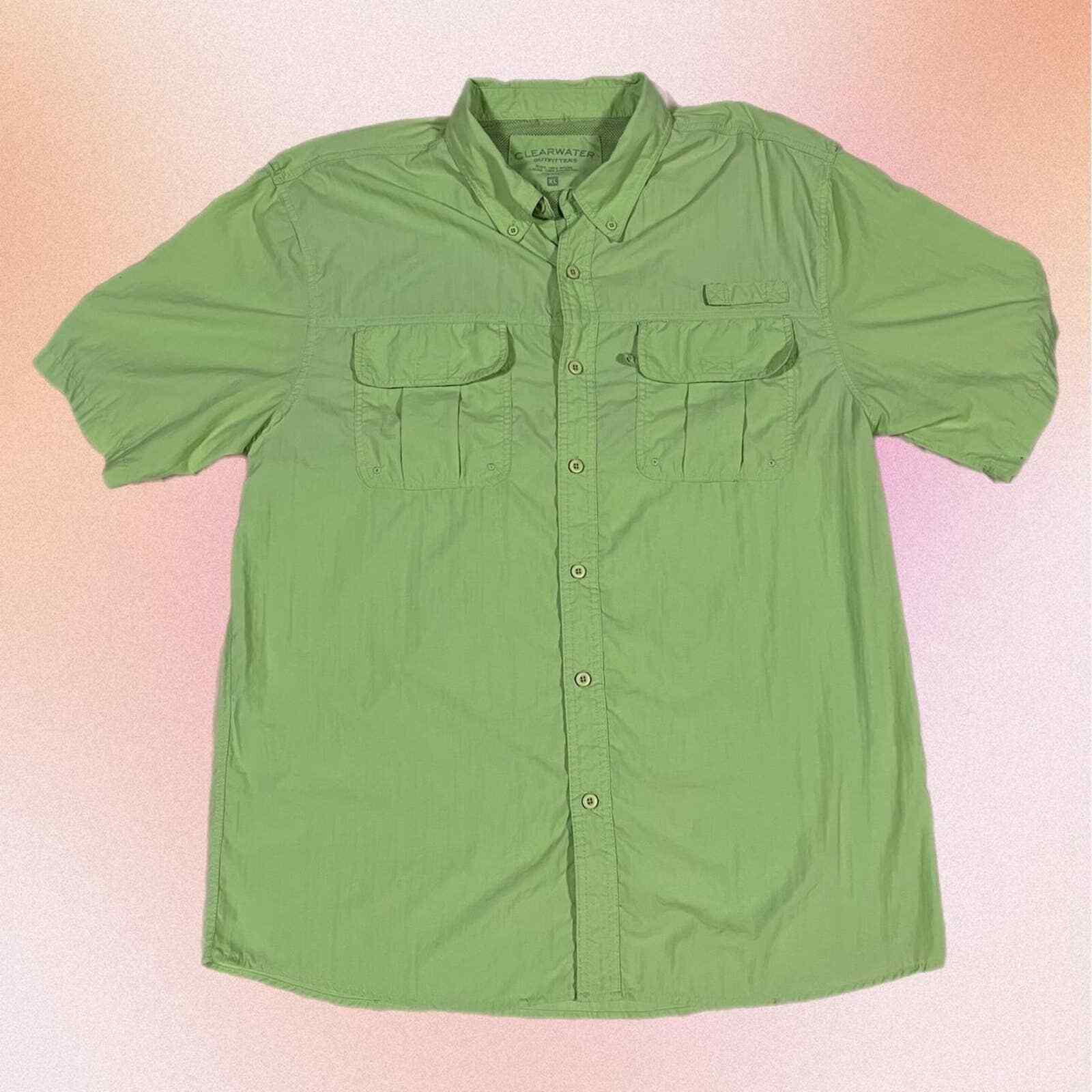 Clear Water XL Green Performance Fishing Shirt Cargo Pockets and Vented Back gallery