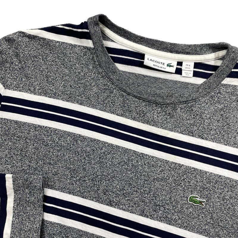 Lacoste XL Regular Fit Navy Grey Strip Jersey 100% Cotton gallery