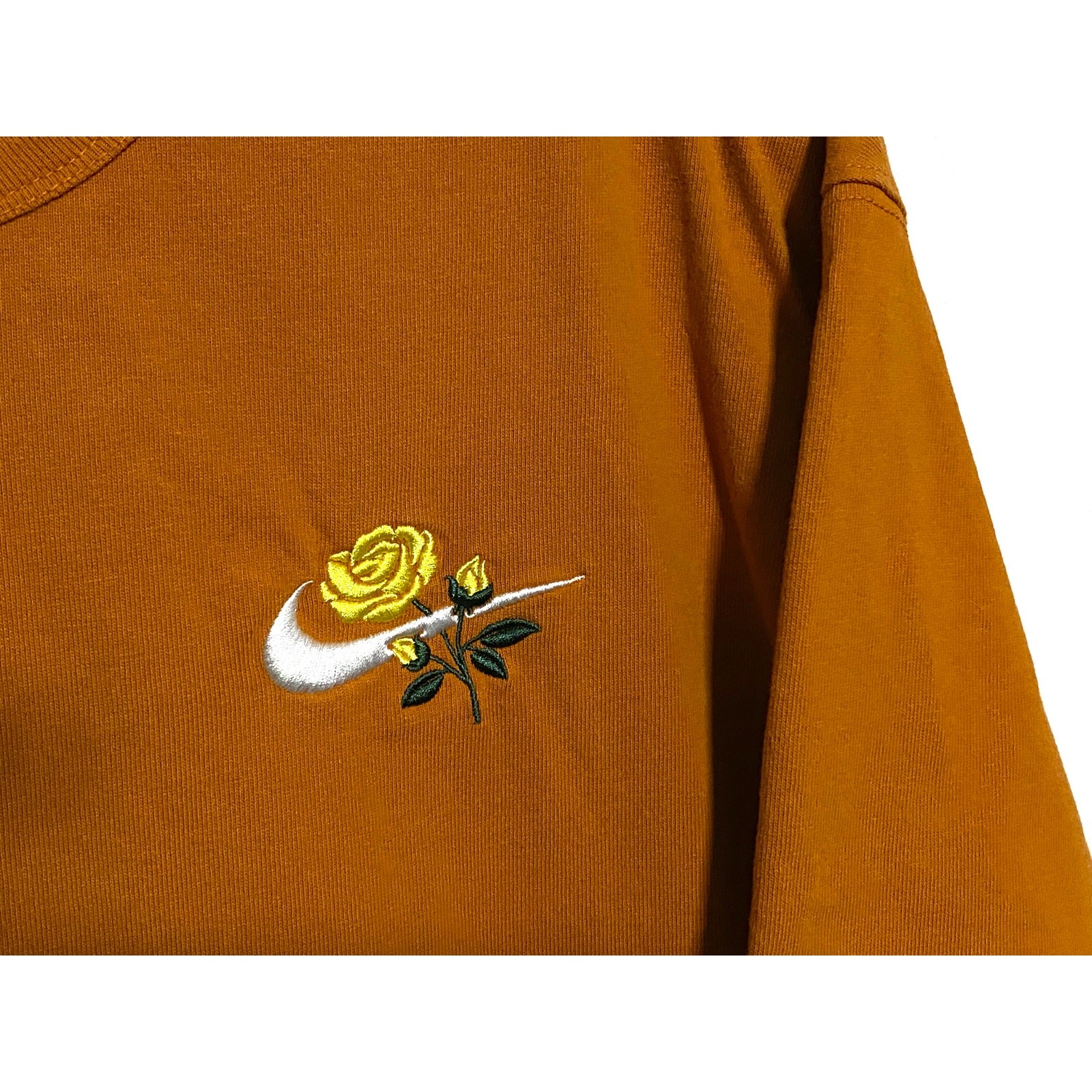 The Nike Tee Yellow Rose Swoosh Logo Loose Fit Desert Orange Shirt Mens M Sporty gallery
