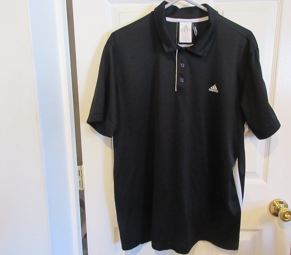 Big Mens ADIDAS~BLACK POLO SHIRT~NEW~size XXL 2XL~Rugby GOLF Performance Top