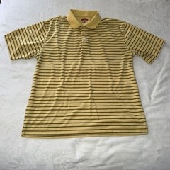 Pro Player Mens Activewear Polo Shirt Yellow Black Stripe Collar Buttons XL Cool
