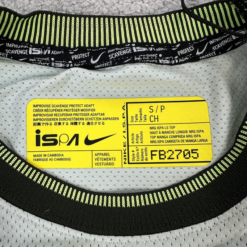 Nike ISPA Shirt Mens Small Gray Black Volt Long Sleeve Mesh Running FB2705-034 gallery