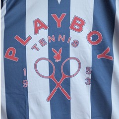 Playboy Tennis Graphic Jersey Red White Blue Striped Short Sleeve Shirt Mens S