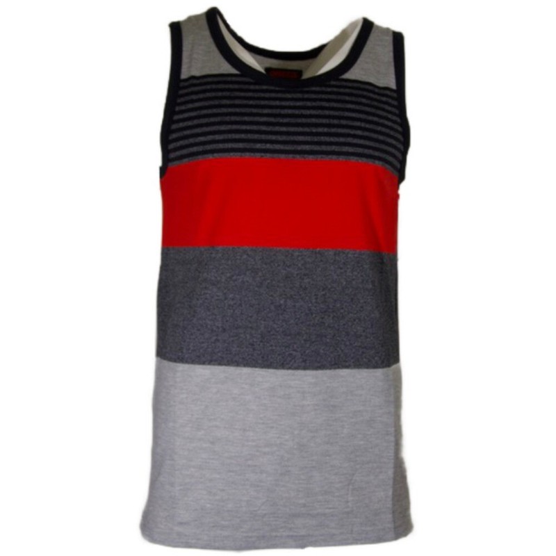 3 Pack Men's Tank Top Horizontal Multi Stripe Sleeveless T-Shirt Red, Blue, Grey gallery
