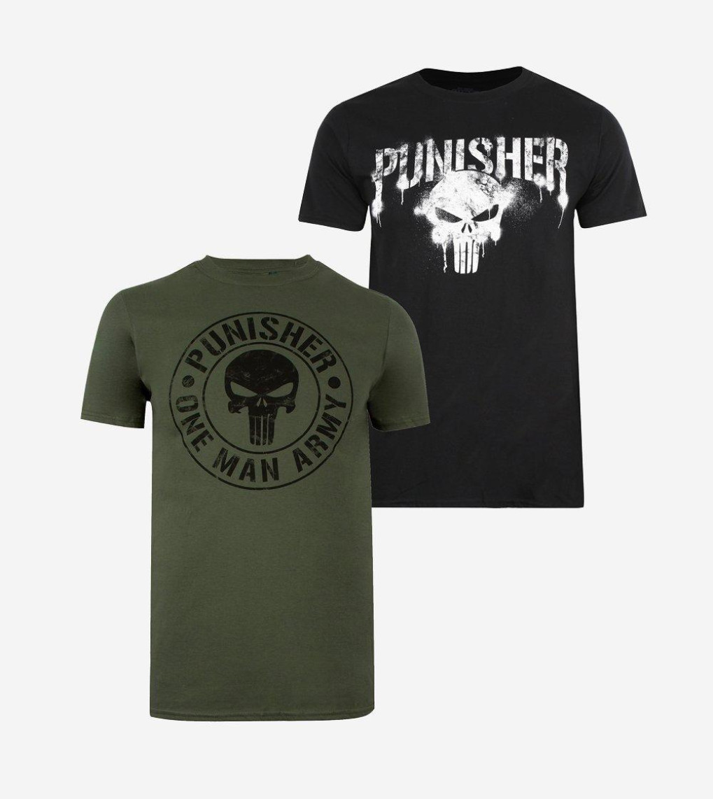 Punisher 2 Pack T-Shirt Men's Green And Black Graphic Top Marvel Set - New gallery