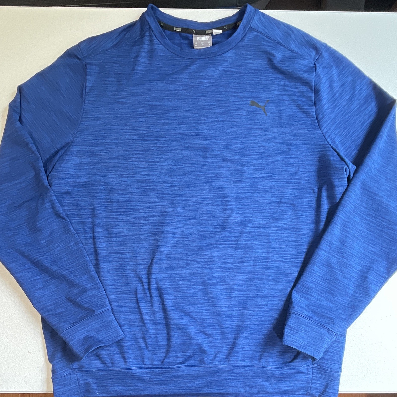 PUMA Men’s XL Blue Sweatshirt Heathered Crew Neck Long Sleeve Tee Medium Weight gallery