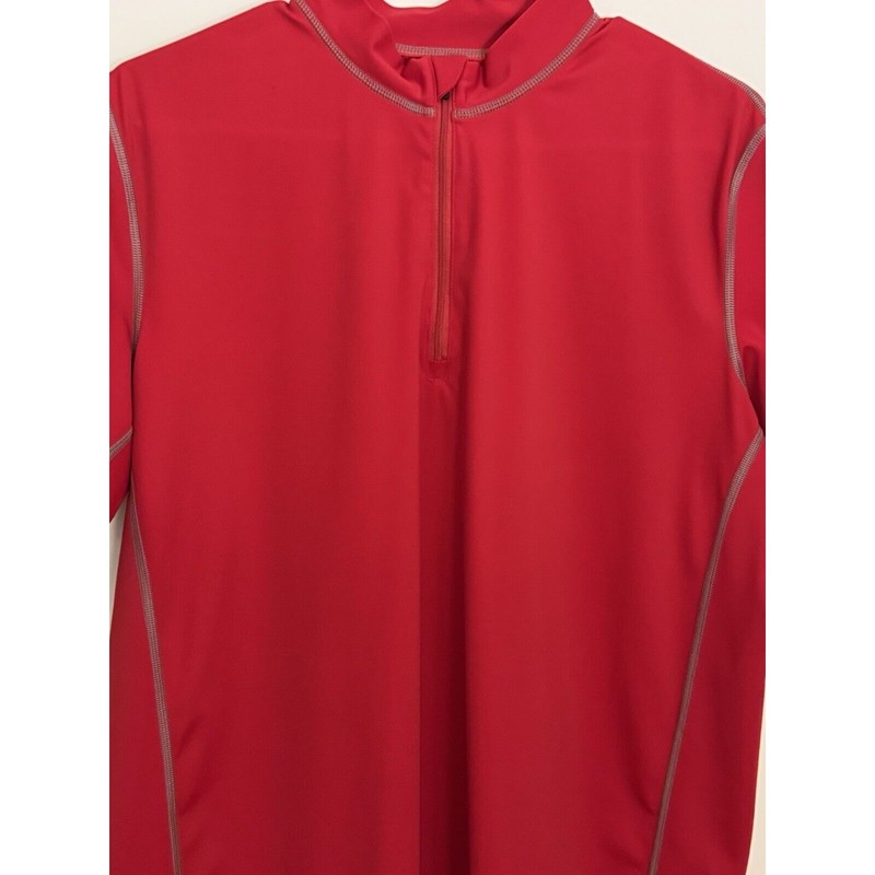 Lands End Performance Shirt Mens L Large Red Gray Quarter Zip Sweat Wicking gallery
