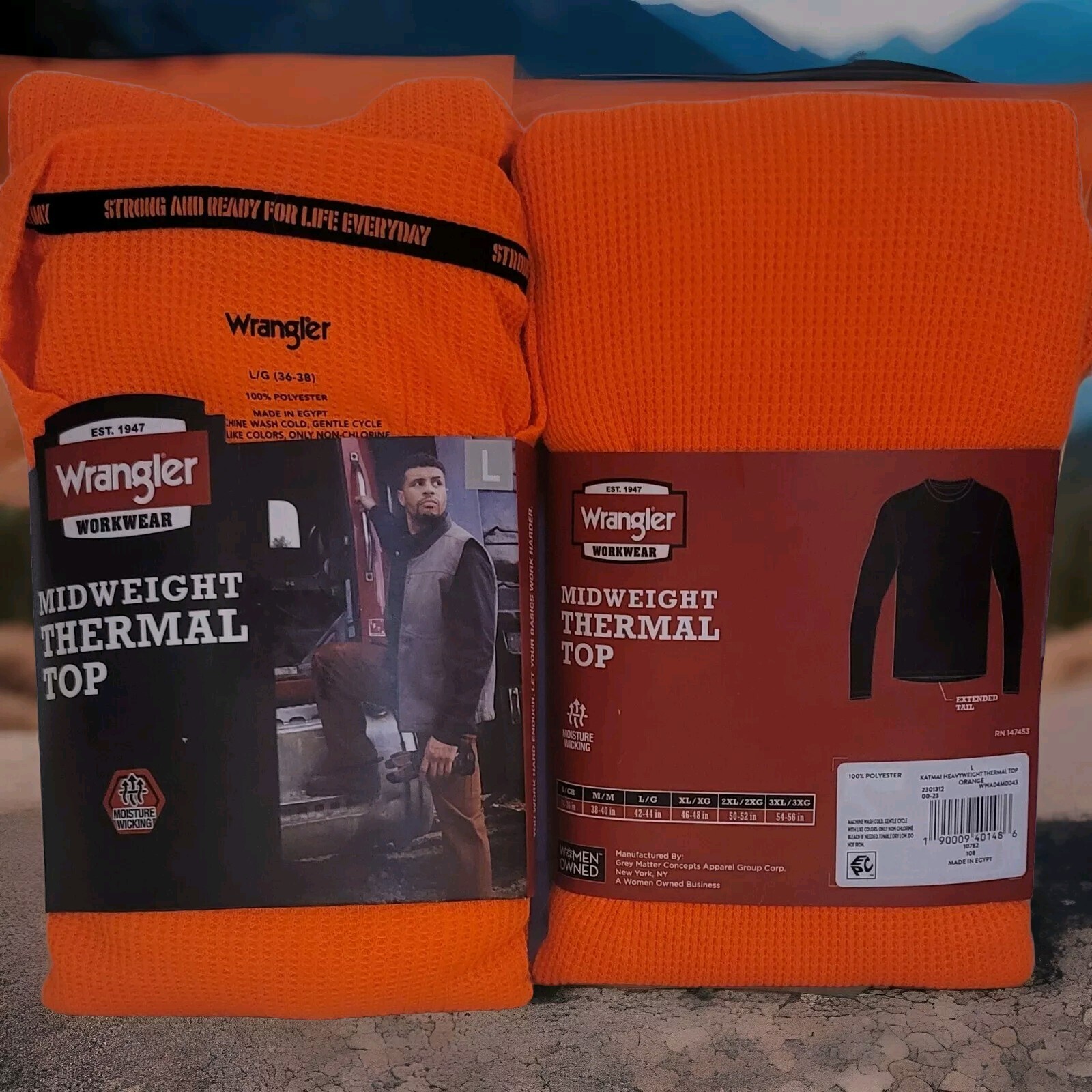 2 Mens Wrangler Workwear Thermal Top Extended Tail, Moisture Wicking Size LG gallery