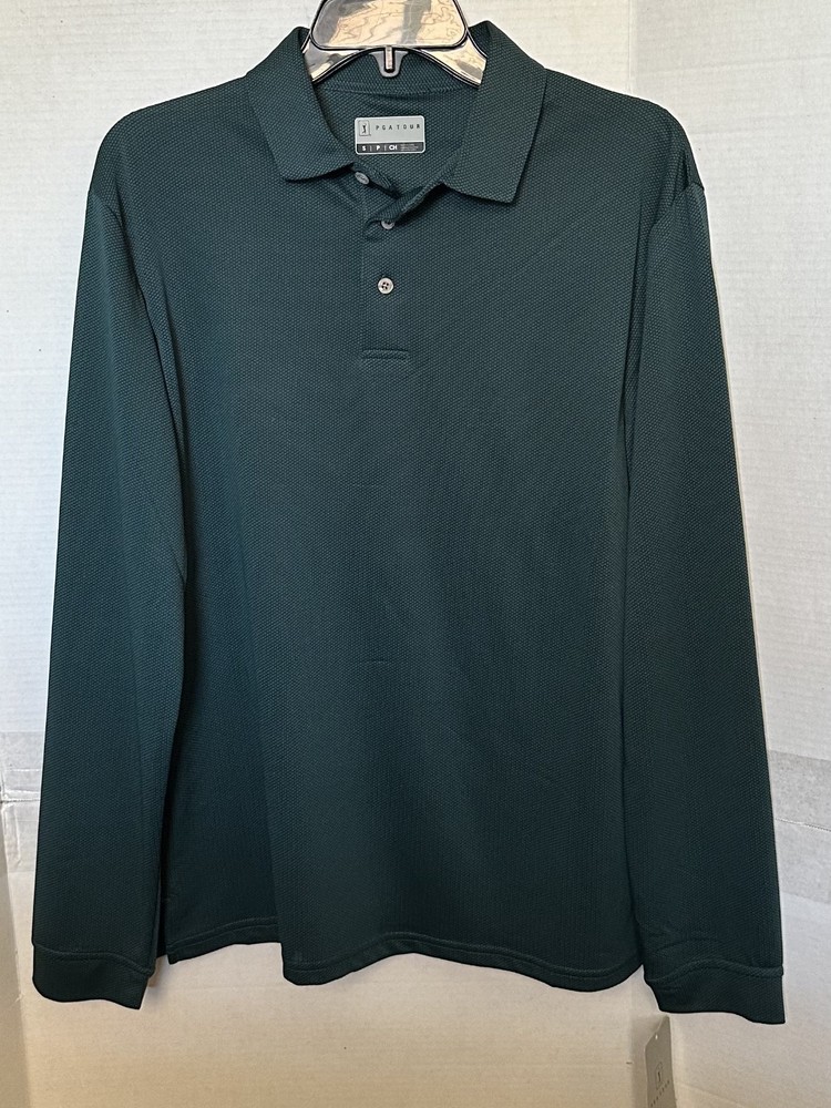 PGA TOUR Men's Long Sleeve Stretch Pullover Henley Shirt Green Size Small - NWT