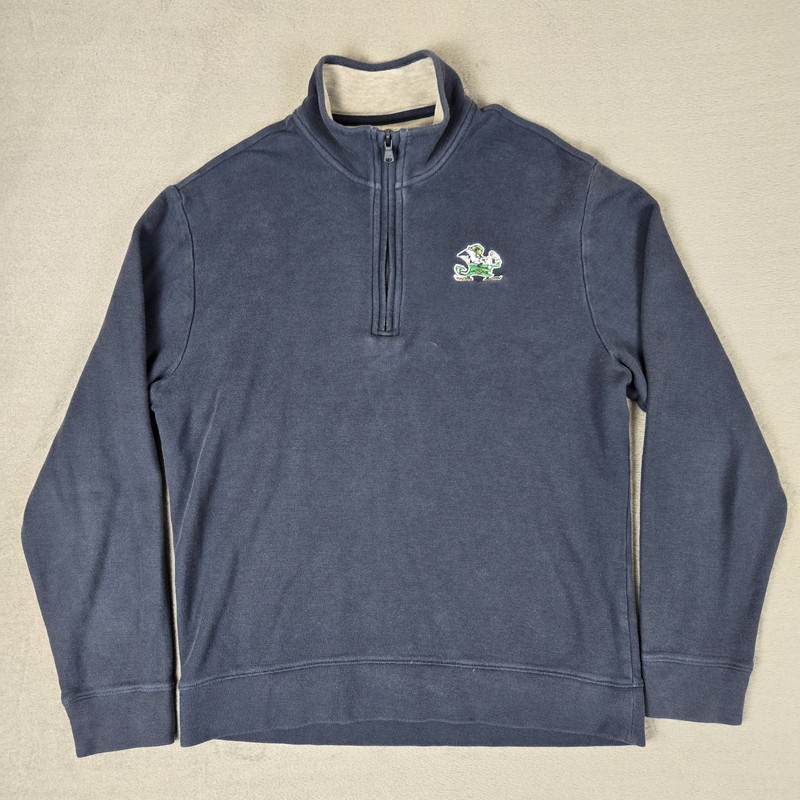 Vineyard Vines Pullover Mens Small Notre Dame 1/4 Zip Pima Peru Navy Blue Green gallery