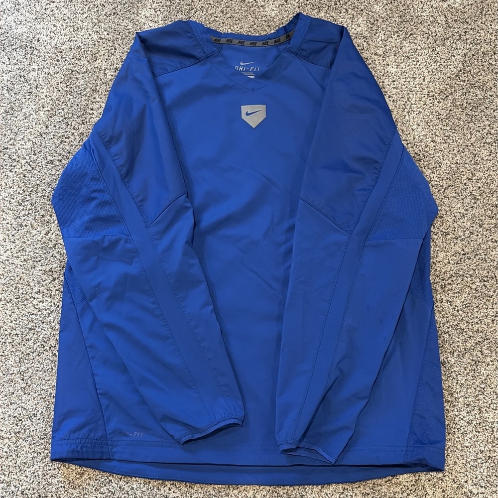 Nike Baseball Pullover Windbreaker Blue Long Sleeve Mens Large Dri-Fit
