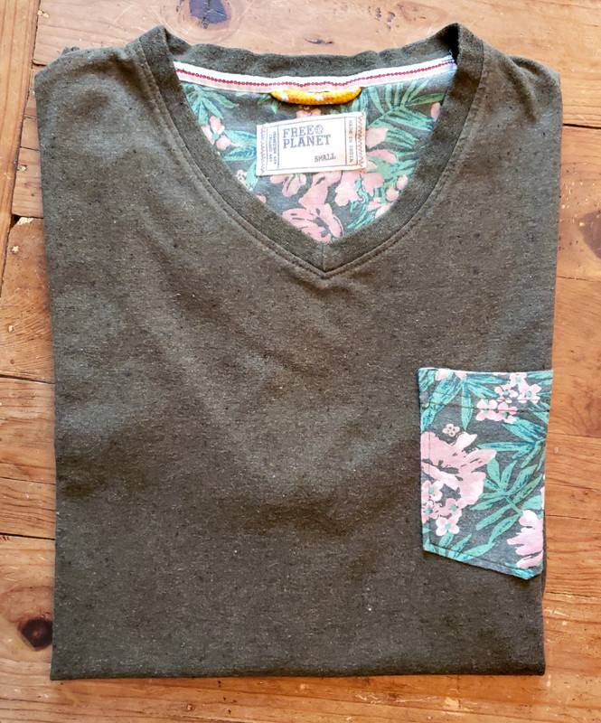FREE PLANET Men's TEE SHIRT Size Small Short Sleeves Olive Green Cotton V-Neck gallery