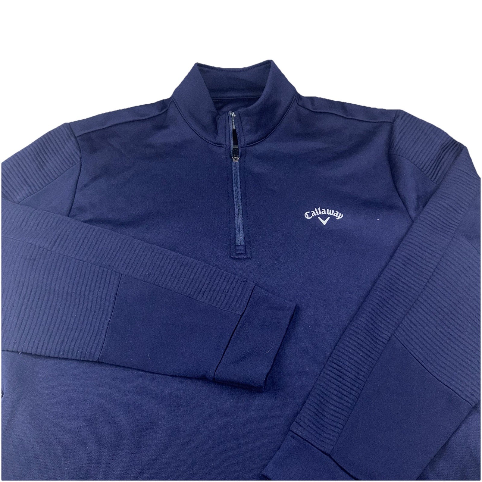 Callaway Mens Quarter Zip Pull Over Navy Large Mock Neck Ribbed Opti Dri Golf gallery