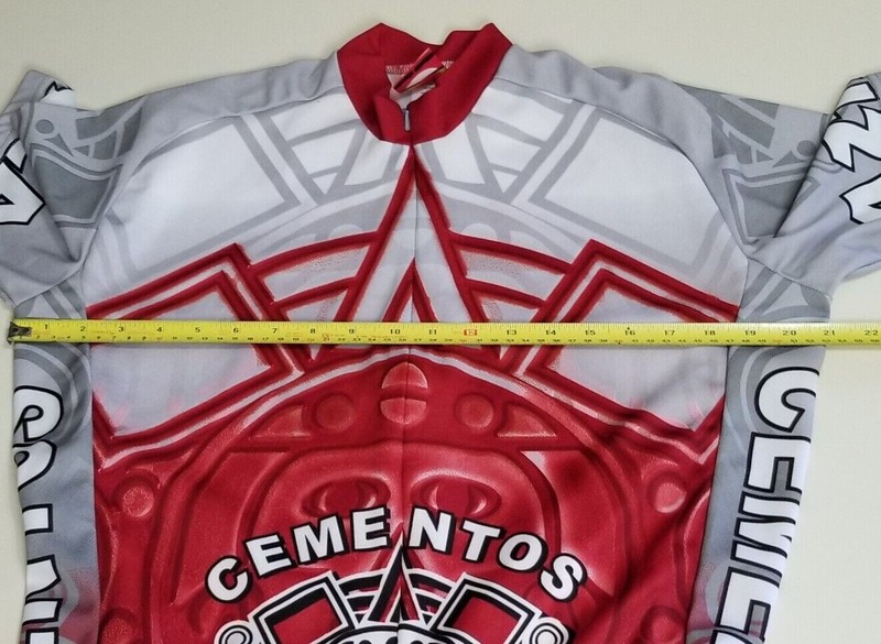 World Jerseys Cementos Azteca Cycling S/S Jersey Red White 3/4 Zip Sz L *Note gallery