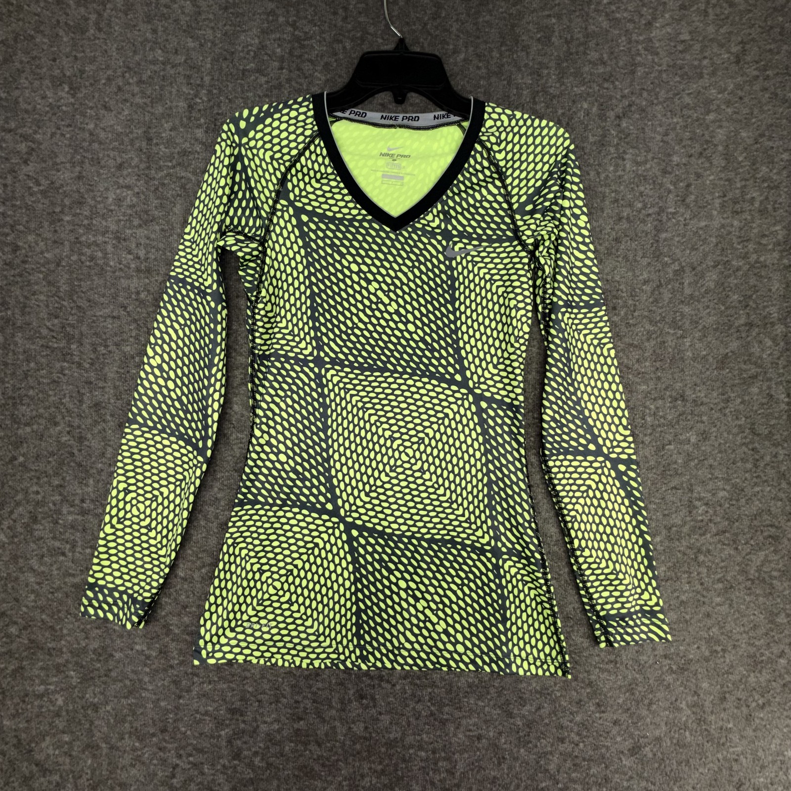 Nike Pro Compression Shirt Womens S Volt Green Snakeskin Dri-FIT Long Sleeve Top gallery