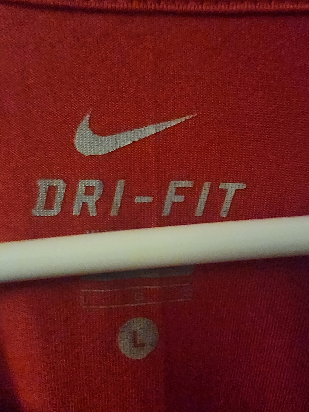 Nike Dri-FIT Men's L Red/White Long Sleeve Crew Neck Polyester Logo T-Shirt gallery