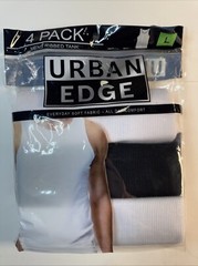 Retro Edge Men’s Ribbed Tank Pack Of 3 White, Black New Factory Sealed Large