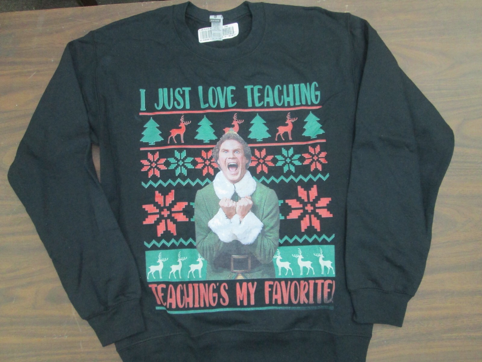 Christmas Sweatshirt crew black small Teacher Elf Will Ferrell Gildan NEW 6 gallery
